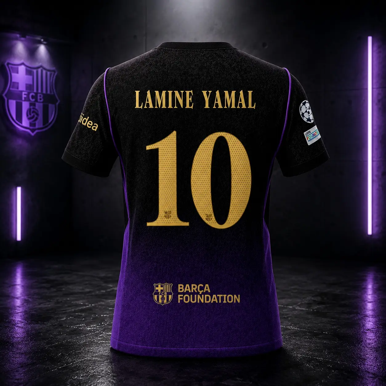 FC Barcelona Black Purple Away Jersey, Lamine Yamal #10 Football Shirt, Breathable Performance Soccer Top, Lightweight Soccer Shirt, Athletic Match Day Fan Gear