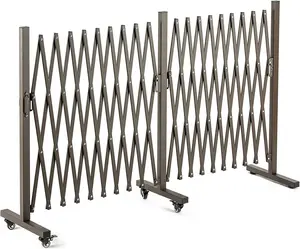 Aluminum Expandable Garden Fence, Portable Barricade Gate with Casters, Adjustable Retractable Fence Mobile Barricade Safety Barrier (Brown, 201*15*41 inch)