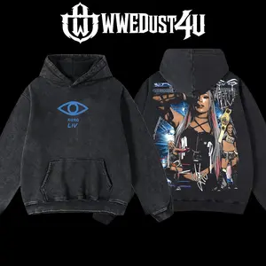 WWEDust4U Retro Vintage Liv Morgan "Watch Me" Hoodie 100% Cotton Blend Pre-washed Soft Classic Menswear Oversized American-made Streetwear Fabric