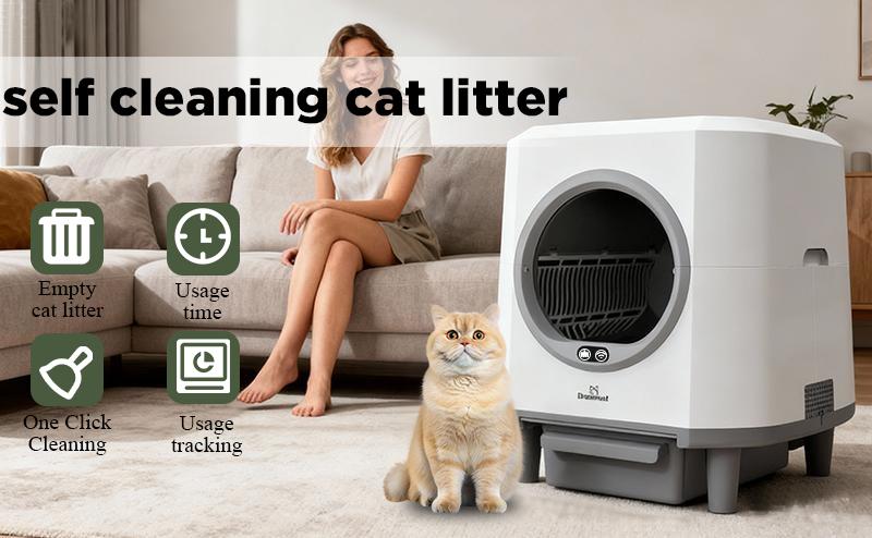 DreamCat Enclosed Smart Self-Cleaning Cat Litter Box with APP Control, Odor-Free, Large Capacity, Hands-Free, Ideal for Multi-Cat Homes, Includes Floating Hair Brush & Aroma Box