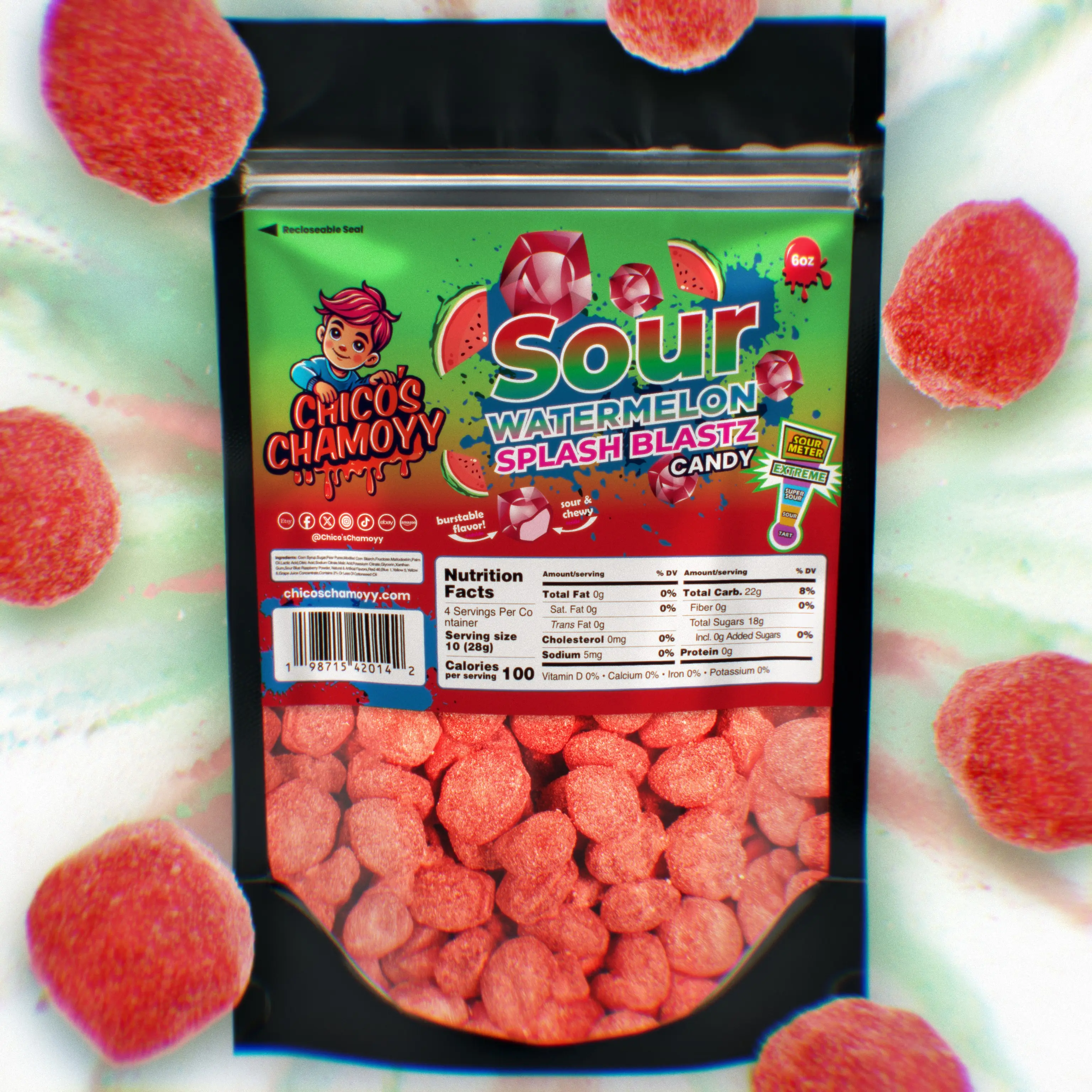 *NEW* Sour Watermelon Viral Gushers Splash Blastz 6Oz's Of Candy (No Chamoy) - Chicos Chamoyy - Fruity Snack Sweet Wax