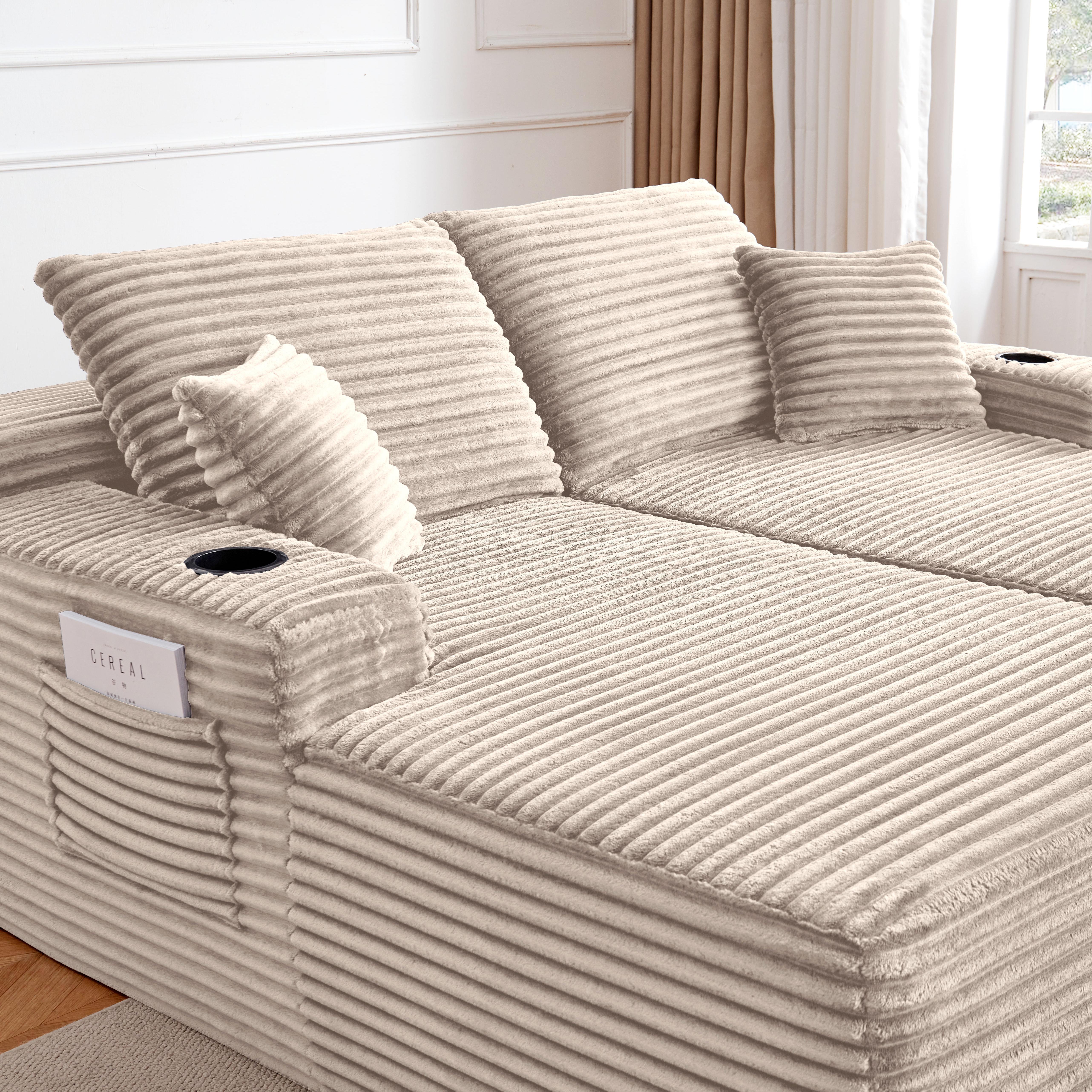 YOMSUM 69" Cloud Sectional Couch L-Shape Chaise with R-Shape Chaise Deep Seat Comfortable 2 Seater Plush Fabric Black,Chaise Lounge,No Assembly Required,Boneless Sofa Bed，With Side Pockets And Cup Holders