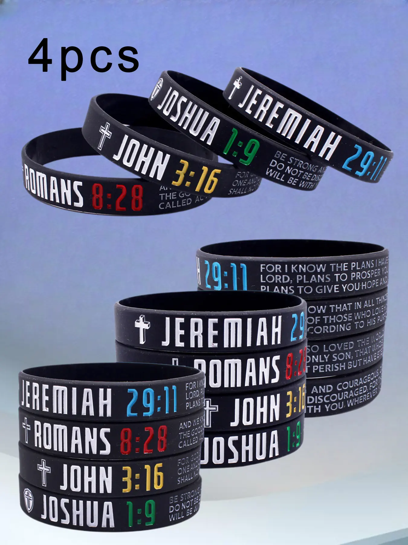 4pcs Silicone Bracelets with Cross Motivational Bible Verses, Party and Daily Wear, Perfect Gift, Inspirational Jewelry, Adjustable Bracelets, Adjustable Wristband, Wrist Accessory, Silicone Wristbands