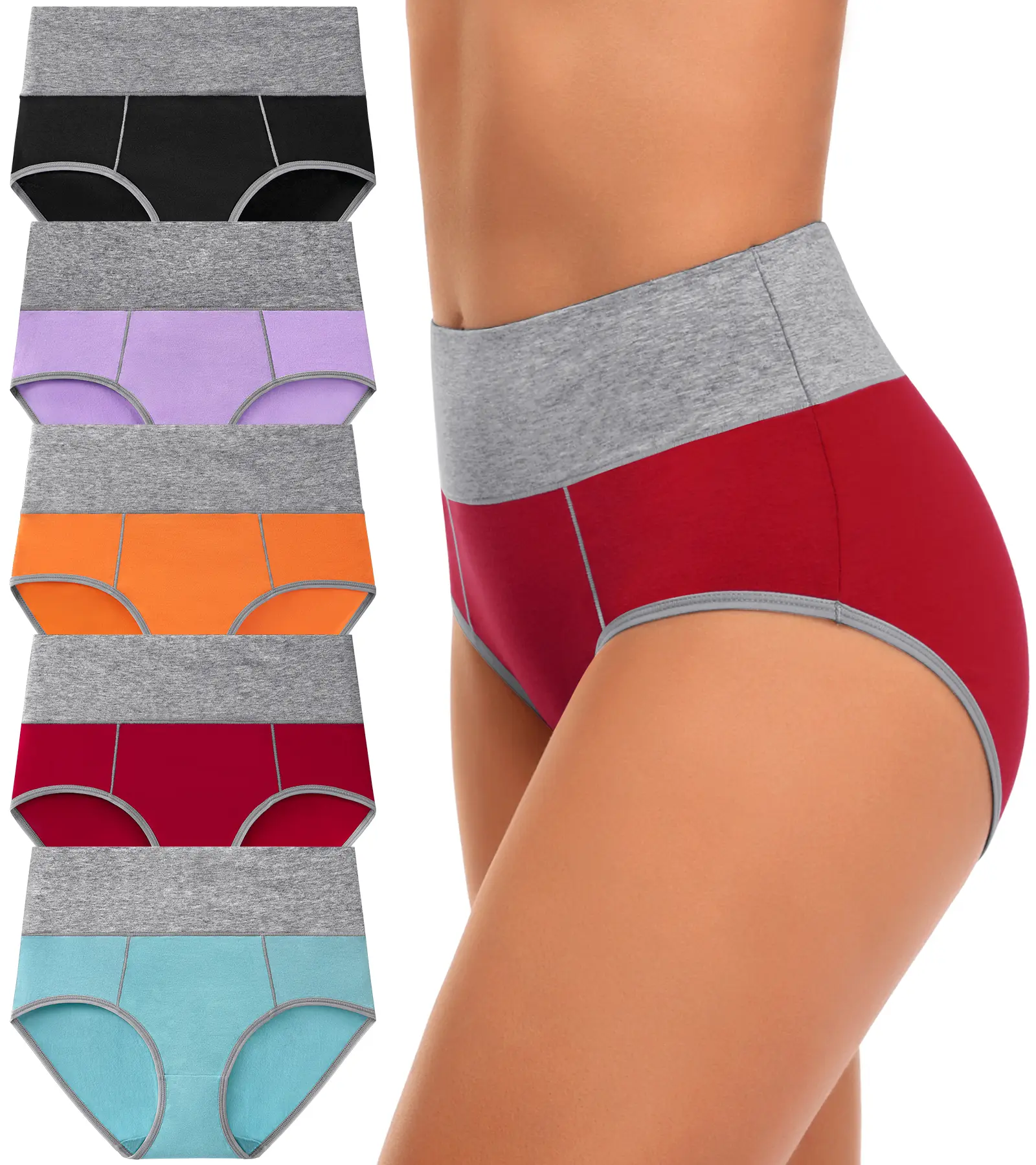 Women's High Waisted Stretchy Cotton Blend Fabric Panties - 5 Pairs Full Coverage Smooth Briefs, Soft Breathable, Double-Layer Crotch, No Ride Up, No Sagging, No Pilling, Machine Washable, Comfortable Casual Fit, Plus Sizes, Childrens Day, Five Pairs