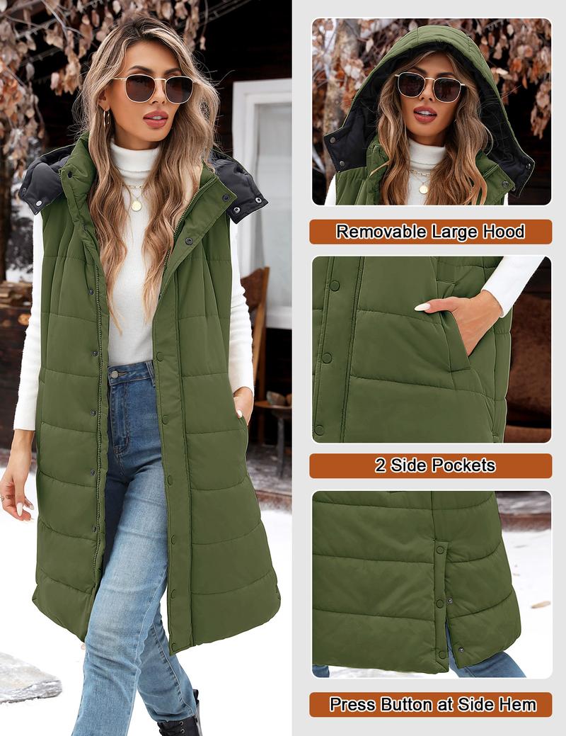 Long Puffer Vest Women With Hood Sleeveless Down Vest Warm Jacket Winter Coat With Pockets Casual Hoodie  #outdoorfun