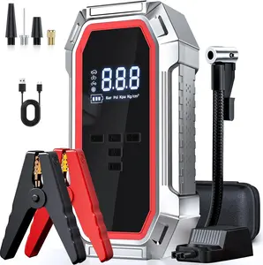 Portable Car Jump Starter with Built In Air Compressor, 5000A Peak Battery Booster for Gas and Diesel Engines, 160PSI Tire Inflator with LCD Display, Smart Jumper Cables and LED Light for Emergency Roadside Safety