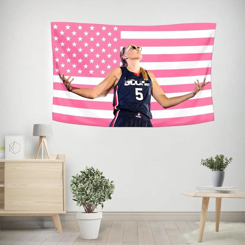 60x40in Cotton Paige Bueckers Print American Flag Print Tapestry - Double-Stitched, Lightweight, Hand Washable, Indoor-Outdoor Wall Hanging, Brightening Living Room Decoration, Home Decor