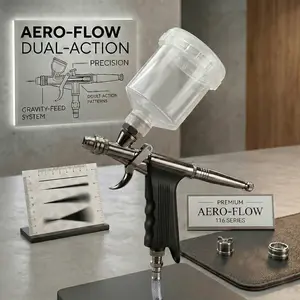 Professional Multipurpose Airbrush Kit | Comfortable Trigger Grip, Interchangeable Dual Nozzles & Extra Large Capacity Cup for All Painting Needs