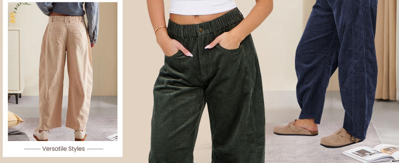 Tanming Women's Corduroy Pants Barrel Mid-Rise Elastic Waist Cord Pants Springfresh Casual Wide Leg Baggy Trouser with Pockets Tanming Women's Corduroy Pants Barrel Mid-Rise Elastic Waist Cord Pants Springfresh Casual Wide Leg Baggy Trouser with Pockets