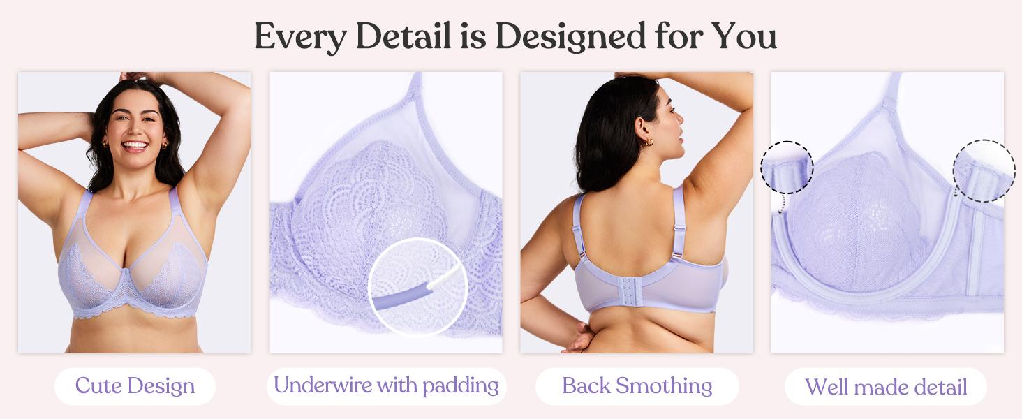 HSIA Mermaid Scales Sexy Lace Plus Size Unlined Underwire Non-padded Full Coverage Minimizer Bra with Back Smoothingfor Women Large Bust SpringStatements HSIA Mermaid Scales Sexy Lace Plus Size Unlined Underwire Non-padded Full Coverage Minimizer Bra with Back Smoothingfor Women Large Bust SpringStatements