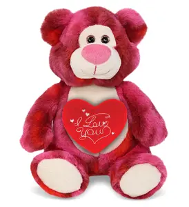 PLUSH I LOVE YOU RED HEART - SUPER-SOFT PLUSH - PINK TIE-DYE BEAR 9"