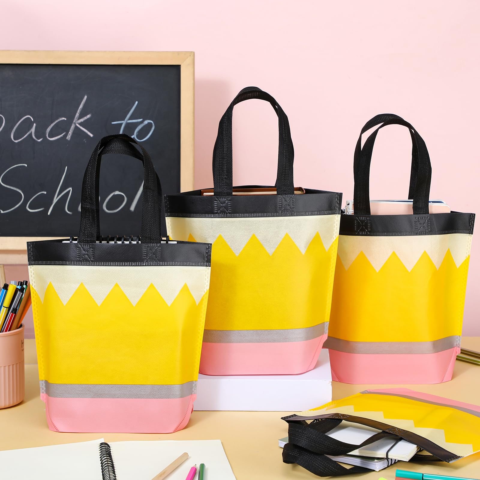 Graduation Goodie Bags Pencil Gift Bags Non Woven Crayon Handbags Crayon Bags Party Favors Bag for Student Teacher Christian,Birthday Thanksgiving Back to School Welcome First Day of School Graduation Gift,Classroom Gift Exchange