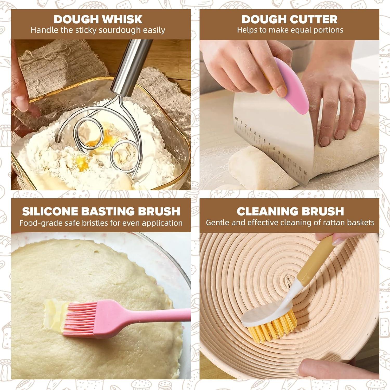 SUNDAY MIRTH Sourdough Starter Kit – 18-Piece Bread Baking Set with 34oz Glass Jar & Banneton Basket