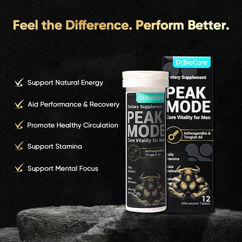 DrBioCare PEAK MODE – Men’s Vitality, Energy, Strength & Endurance Effervescent Tablets | Tongkat Ali, Shilajit, Maca & L-Arginine for Focus & Overall Wellness | Fast-Absorbing Formula