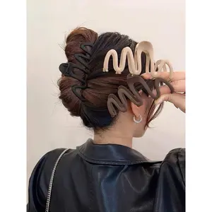 3pcs Simple Matte Solid Color Wave Design Hair Claw for Women & Girls, Minimalist Headwear Suitable for Thick Hair, Fashion Hair Accessories for Party, Daily Clothing Decor