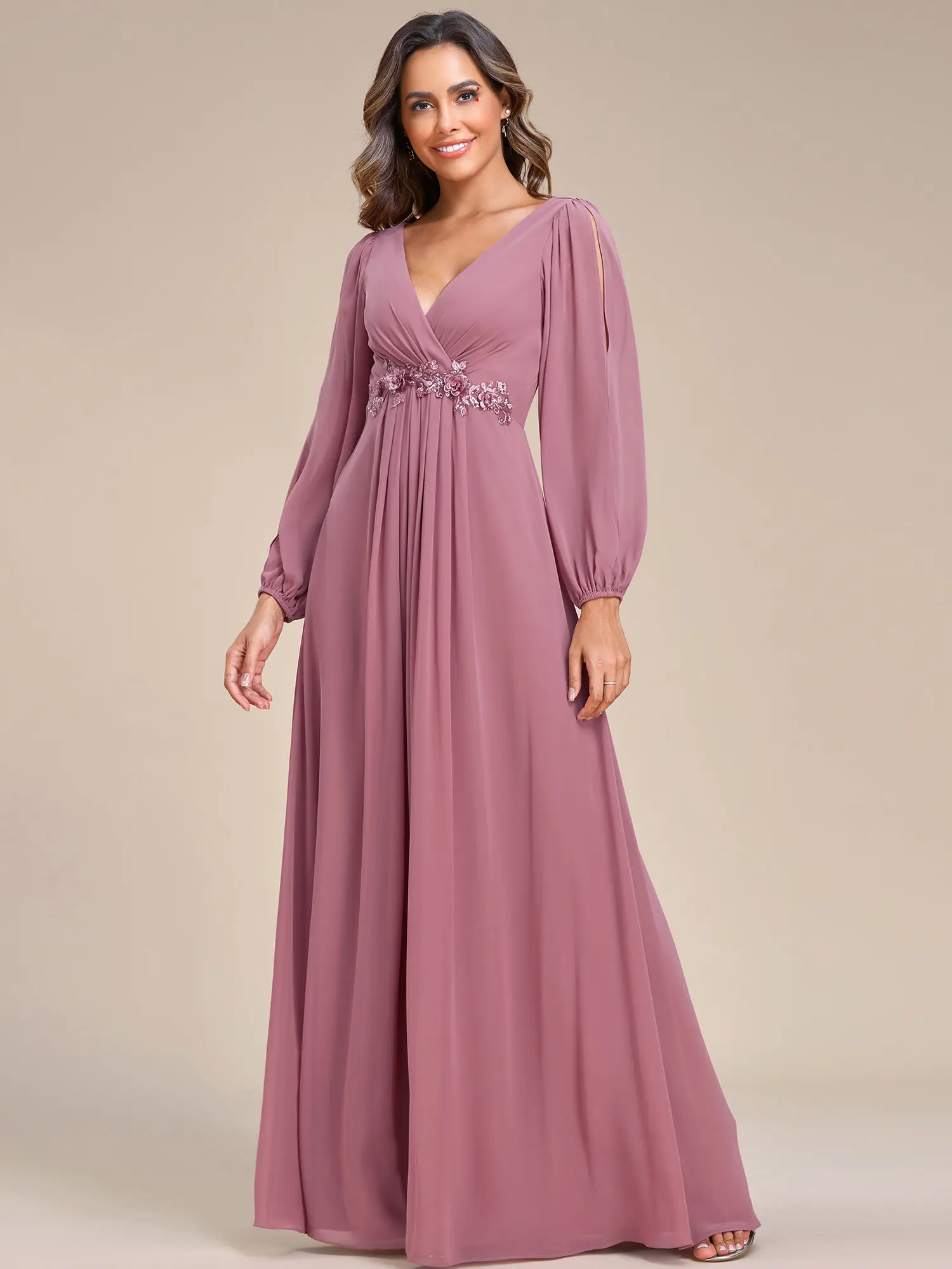 Ever-Pretty 2026 Spring  Evening dress Elegant Chiffon V-Neck Long Sleeve Formal Evening Dress ,Fall Weddings & Special Occasions  ,Evening  dress Spring  dress,holiday dress 00461