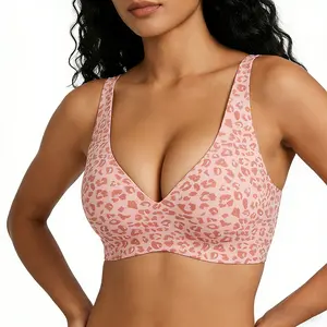 Leopard Jelly Wireless Push Up Bra - SeamlessDeep V Bralette for Women | Comfy T-Shirt Brafor Everyday Wear