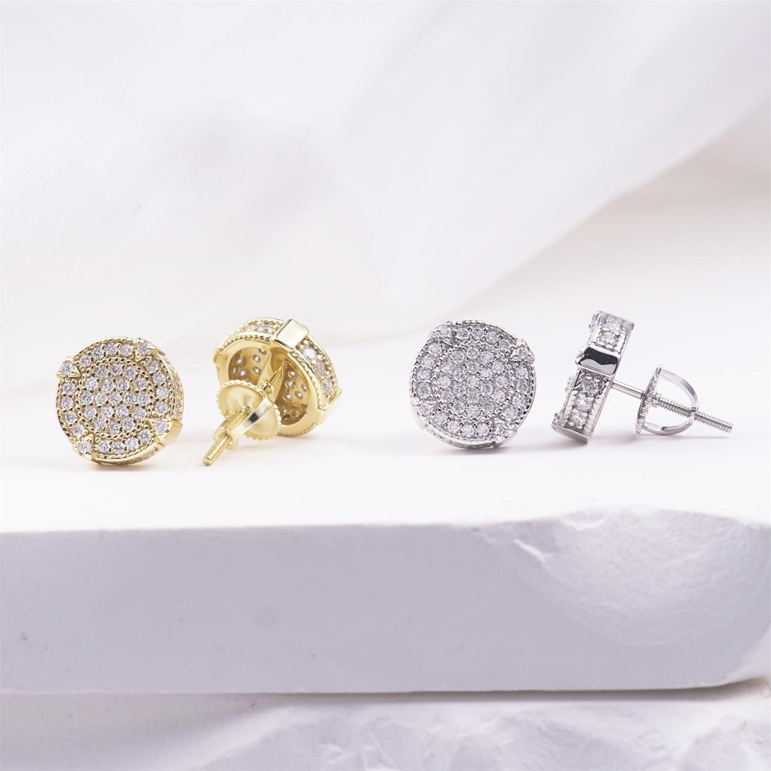 Delzzad 18K Gold-Plated Circle Shape Stud Earrings VVS Synthetic Moissanite Stud Earrings Jewelry S925 Stud Perfect Birthday Mother’s Day Christmas Gift for Men Women Silver Earrings Golden Earrings Wedding Set