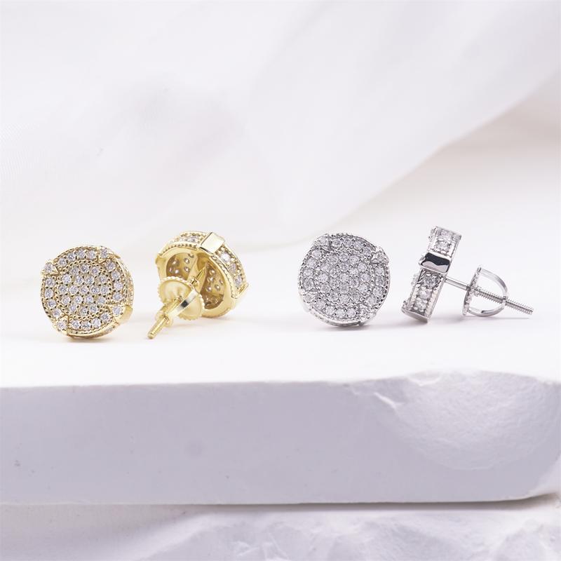 Delzzad 18K Gold-Plated Circle Shape Stud Earrings VVS Synthetic Moissanite Stud Earrings Jewelry S925 Stud Perfect Birthday Mother’s Day Christmas Gift for Men Women Silver Earrings Golden Earrings Wedding Set