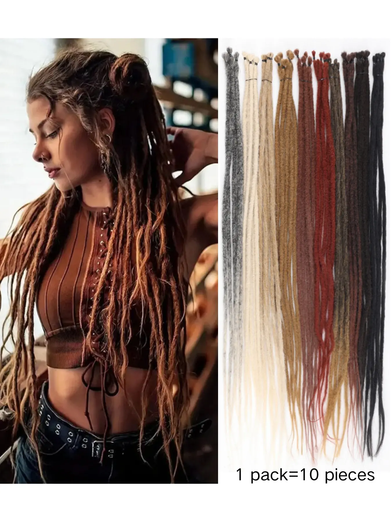 Dreadlock Extensions, 24 Inch Synthetic Hair Crochet Dreads, 100% Handmade Single Ended, Thin 0.6cm Width, Reggae Style for Girls, Faux Locs Braids