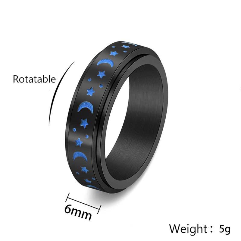 Stainless Steel Glow Moon and Star Spinner Ring Fidget Jewelry Gift for Men and Women