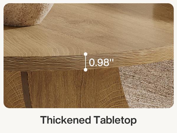 LITTLE TREE Round Living Room Coffee Table, 2-Tier Farmhouse Coffee Table with U-Shaped Frame, Low Accent Center Cocktail Table for Home, Apartment