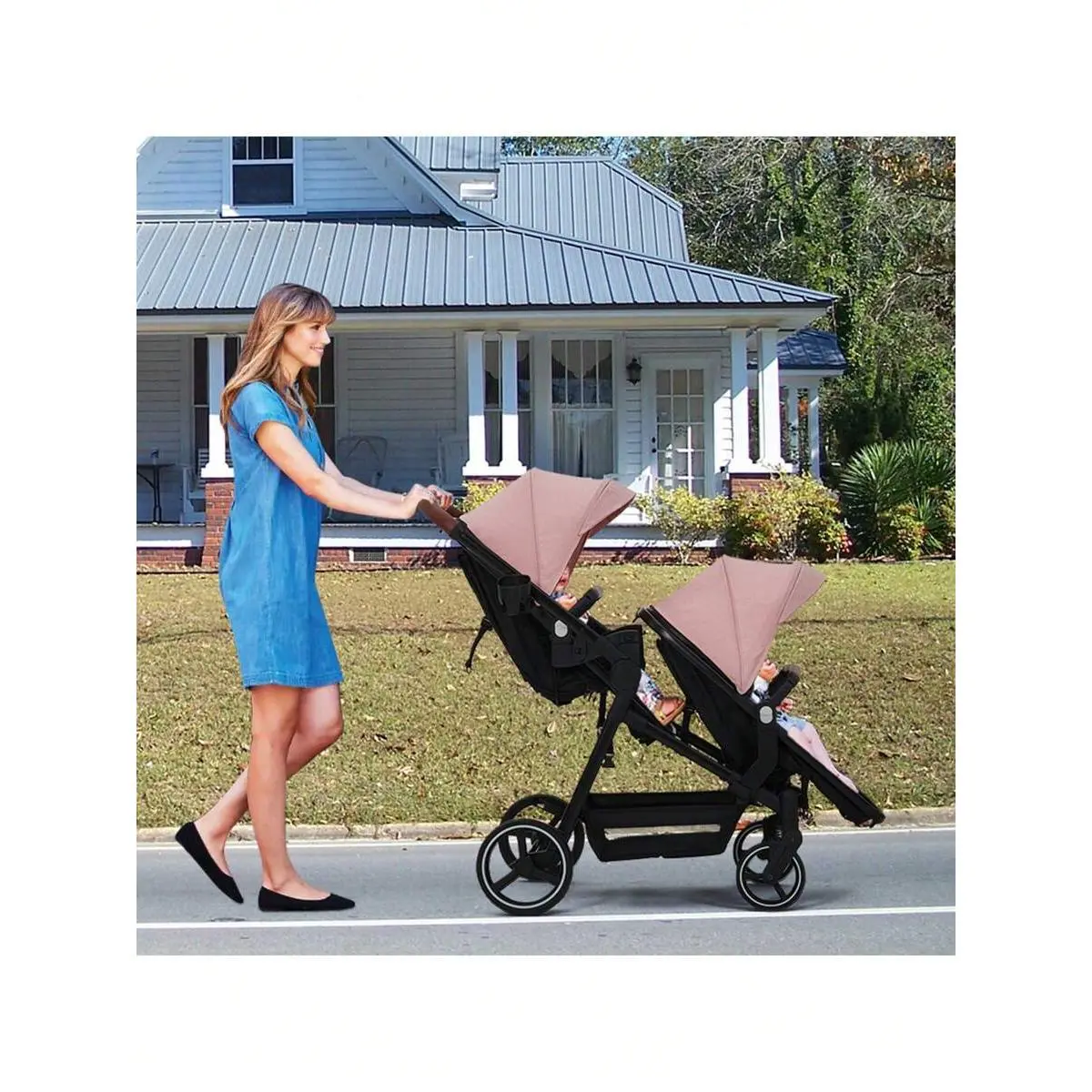 Convertible Travel Friendly Tandem Stroller for Infant - Foldable Double Pushchair with Reversible Multi-Position Seat, Adjustable Backrest, Large Storage Basket, Canopy, 5-Point Safety Harness Travel System, Convertible Stroller, Travel Friendly Stroller