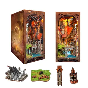 DIY Spirit Ring Valley Book Nook Kit with LED Night Light, Wooden Miniature Bookshelf Insert Decor, Unique Gift for Adults