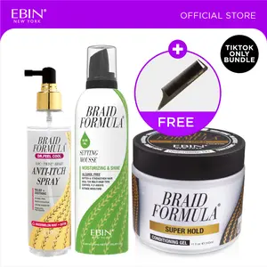 EBIN Braid Formula Conditioning Gel (Super Hold) + Braid Formula Setting Mousse (Moisturizing & Shine - Olive Oil) + Dr. Feel Cool Anti-itch Spray (Watermelon Mint + Biotin) Bundle with FREE Pintail Parting Carbon Comb | Holding, Shine, Relief & Soothing