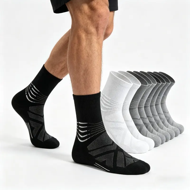 Men's Plain Athletic Socks (6 Pairs) - Activewear with Arch Support, Cushioning, Breathability, Anti-Foaming, One-Size-Fits-All for Running, Hiking, Daily Commuting