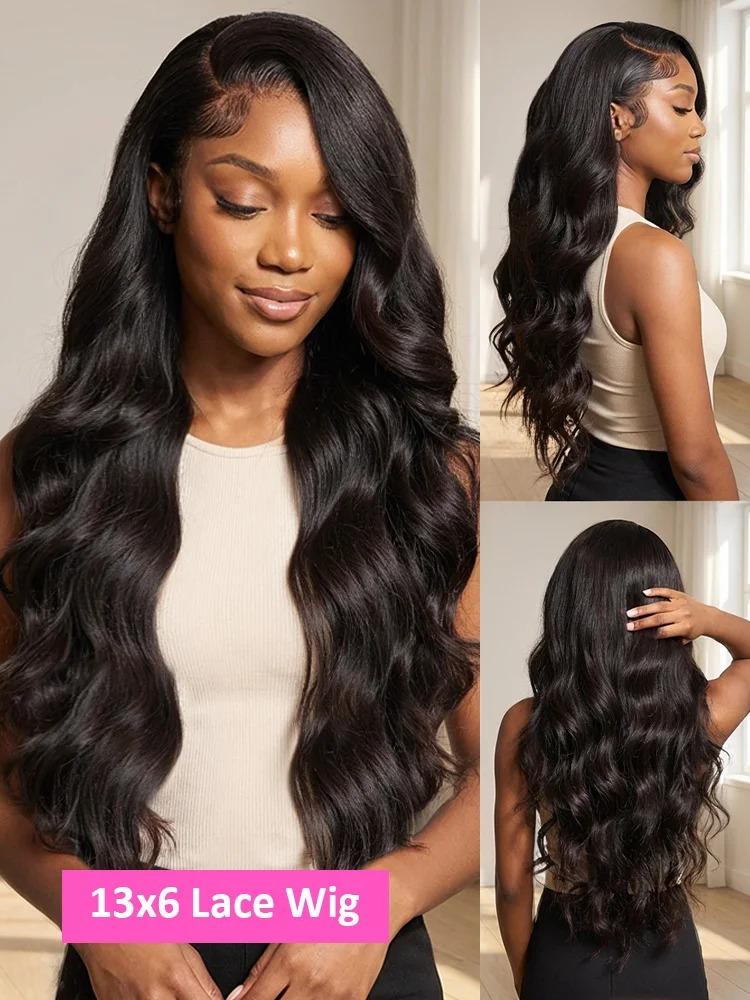 [28" Only for 95$]Body Wave 13X6 Drawstring Glueless Wig Human Hair Brazilian 13x4 Transparent Lace Frontal Human Hair Wig 6x4 Wear Go Pre Cut Lace Closure Wig Preplucked Hairline Natural Black Beauty Sponges Beauty Products