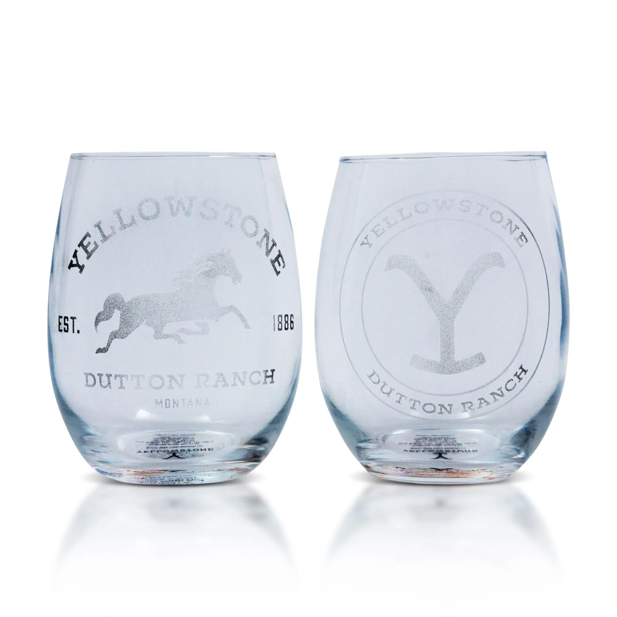 Yellowstone Dutton Ranch Collectible Beverage Stemless Wine Cups - 2-Piece, 20-oz Set