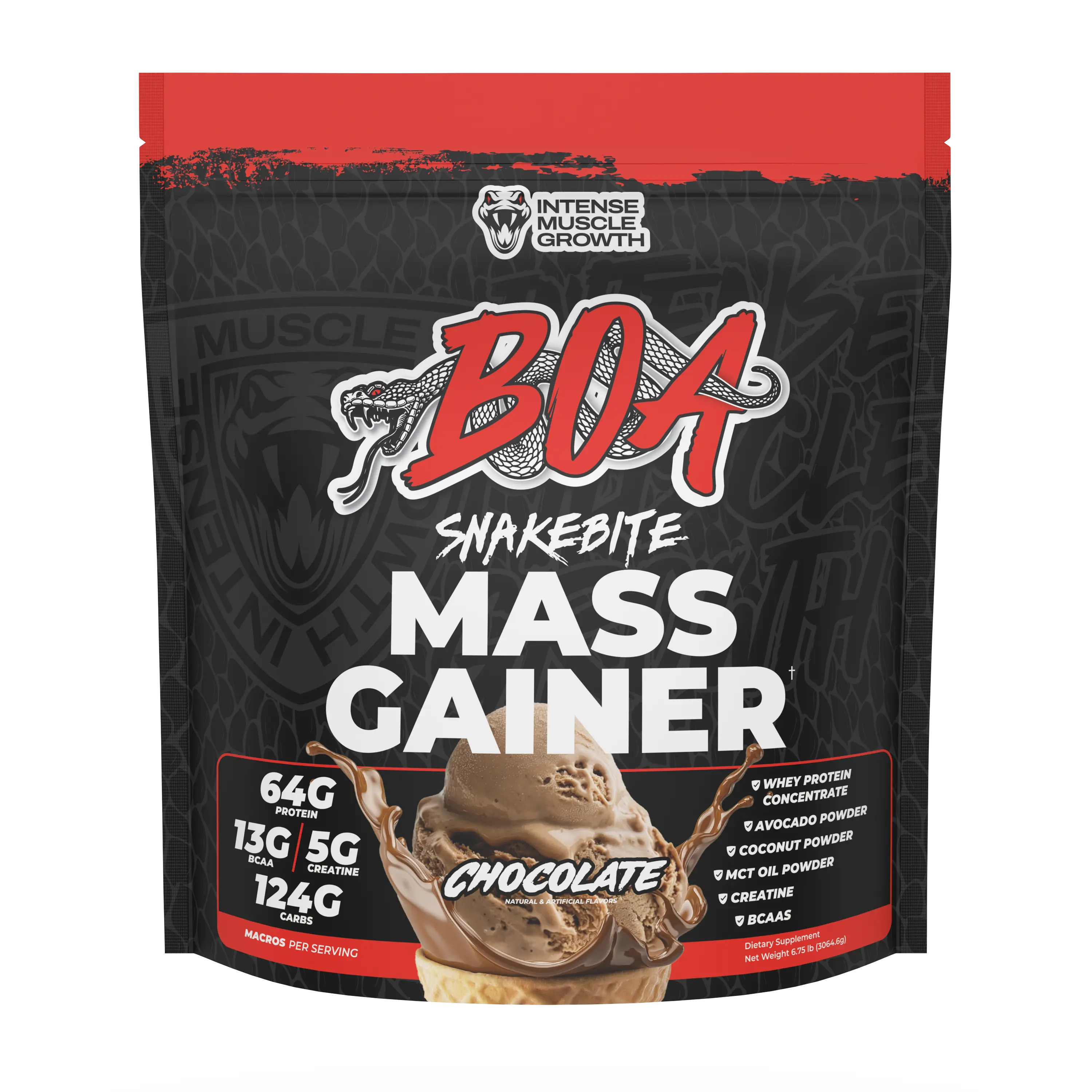 BOA Snakebite Mass Gainer Powder | High Calorie Weight Gain Formula with Whey Protein, Carbs, Creatine & BCAAs | Chocolate, Vanilla, Cookie Butter