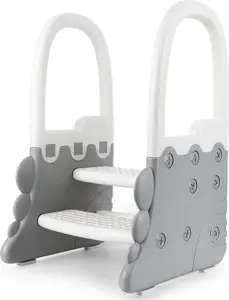 Grey Toddler 2-Step Stool with Handrails, Kids Step Stool for Bathroom Sink and Toilet Potty Training Kitchen Counter, Toddler Step ladder Learning Helper with Non-Slip Pads