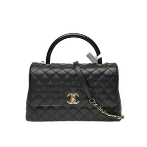 Pre-owned CHANEL Coco Handle medium size 29cm black lacquer leather C chip open gold buckle