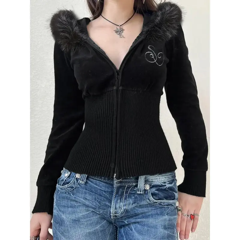 jacket with fur hood y2k - TikTok Shop
