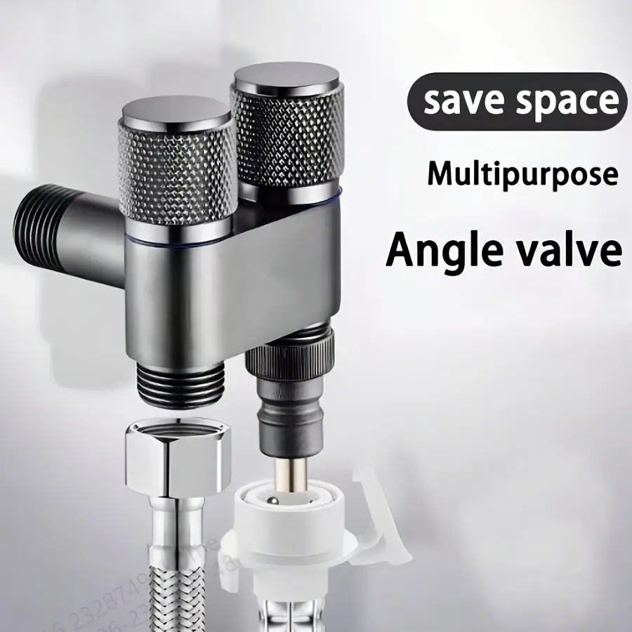 Multifunctional Dual Control Three-Way Metal Angle Valve, Heavy Duty Shower Diverter Valve with Waterproof Sealing Ring, Universal G1/2 Thread Interface, Home Parts