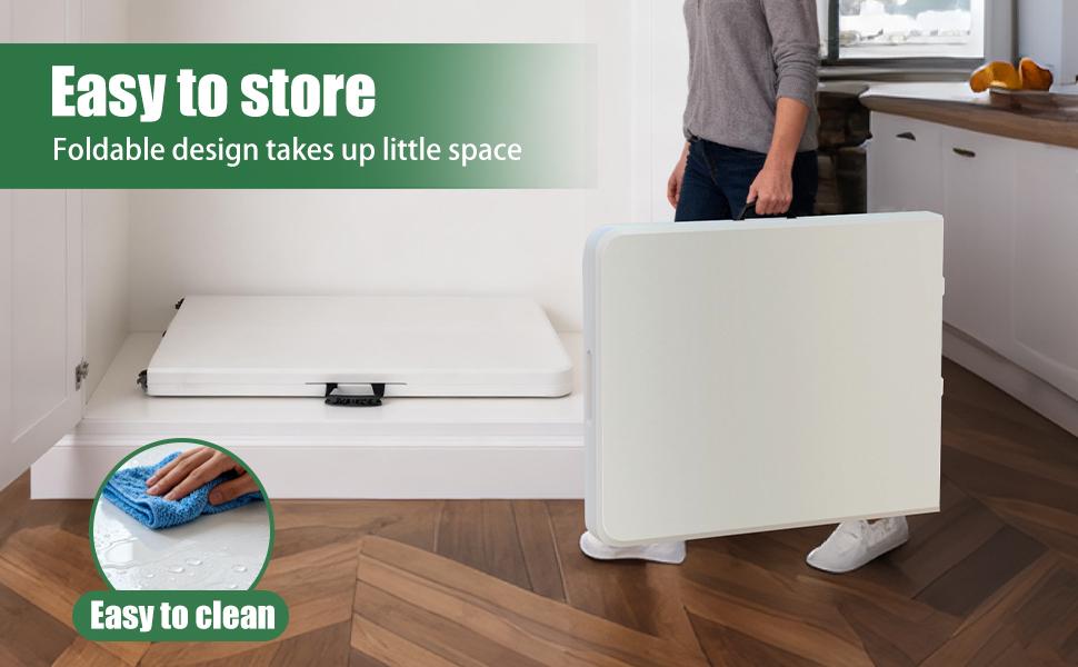 4/6FT Plastic Folding Table, Portable Picnic Table Outdoor, for Camping, Party, Wedding,Picnic, with Lock, Handle - White