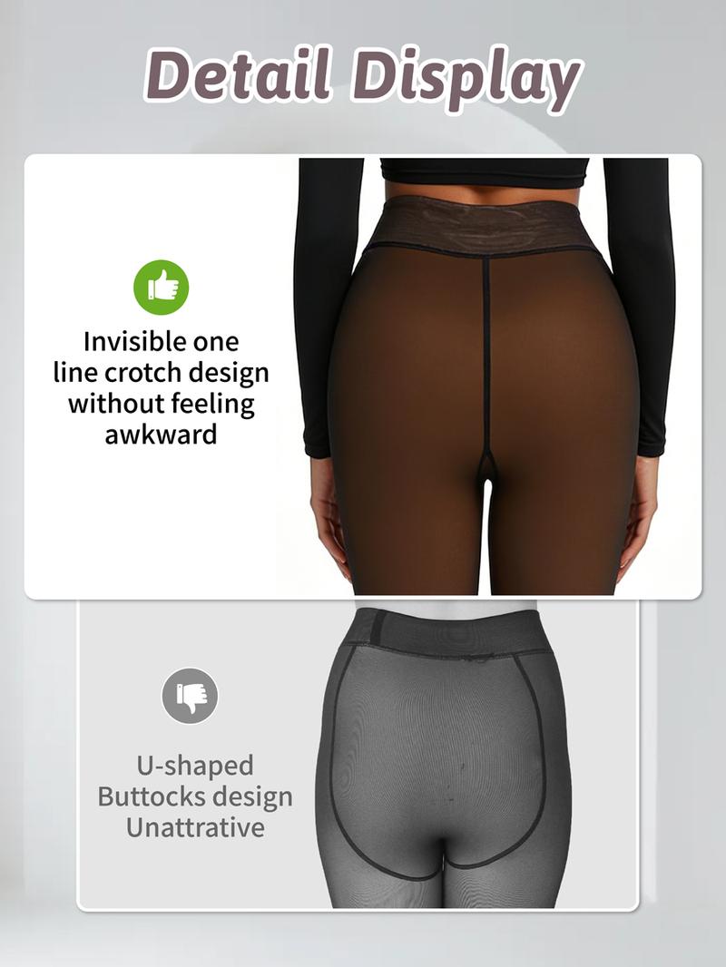 Winter Magic Fleece Uned Leggings One Seam Compression Band Fleece-lined Tights M To 3XL 6 Shades Closed Foot Magic Skin Pantyhose Plus Size Light Brownfu Big Black Women Minimalist