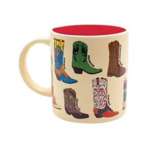 Cowboy Boot Mug - Reusable Ceramic Drinkware with Cowboy Boot Illustrations, Ideal for Coffee and Tea, Washable, Tumbler