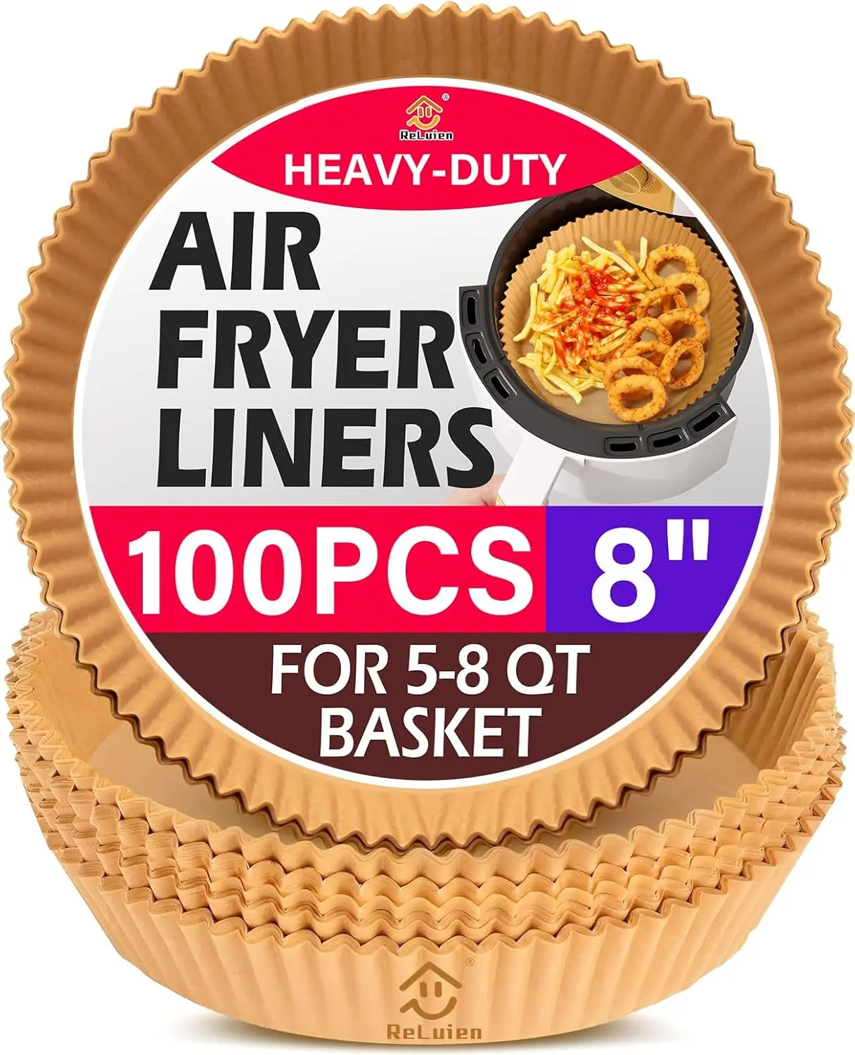 8 Inch Round Air Fryer Paper Liners 100PCS, Non-Stick Oil Resistant Disposable Liners for 5-8QT Air Fryer, Microwave Baking Roasting