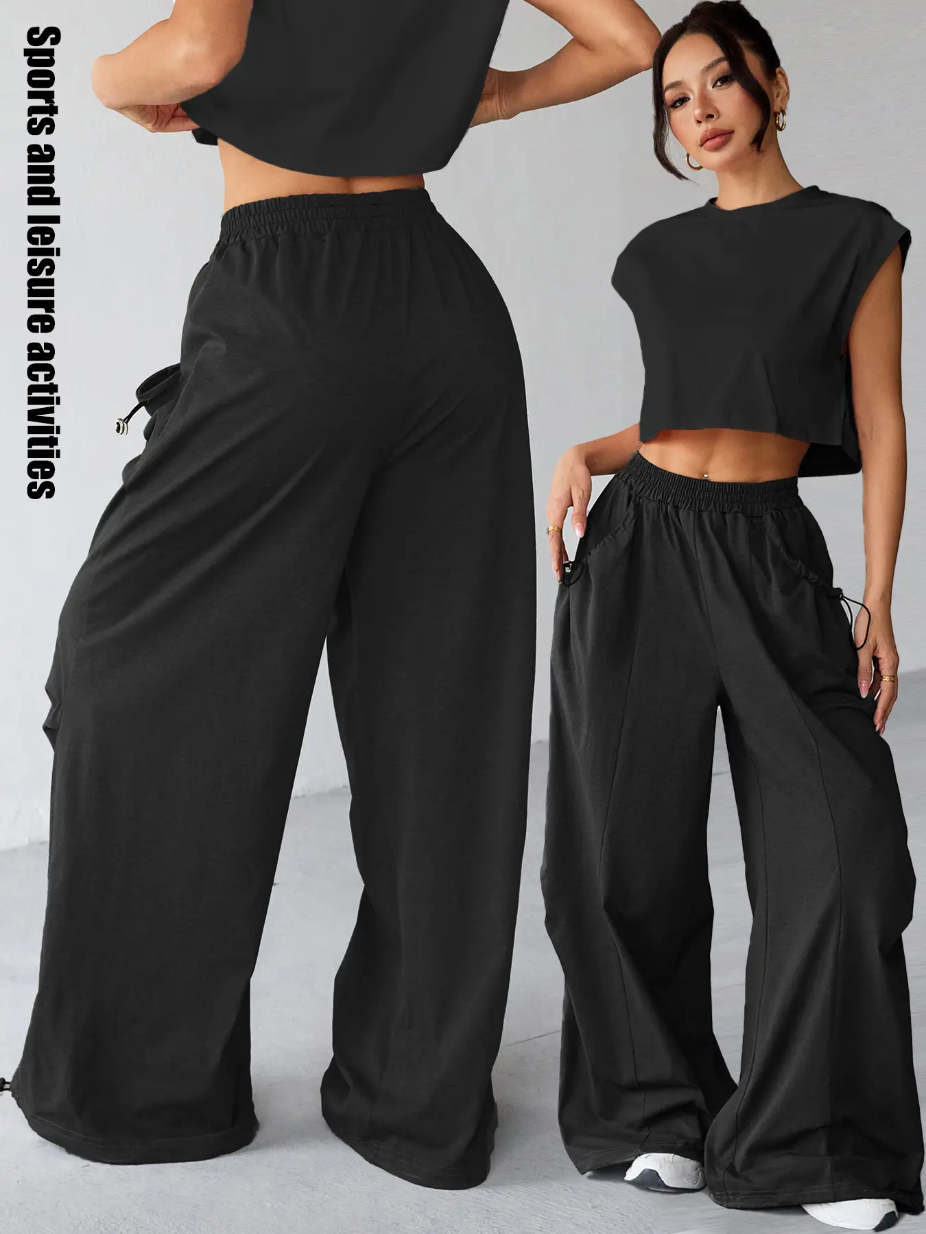 Women's Casual Elastic Waisted Loose Minimalist Basic Sports Fitness Workwear Pants Bottoms, Perfect for Gym Exercise Outdoor Hiking Dancing Daily Commute Everyday Wear, Casual Fashion Comfy Pants