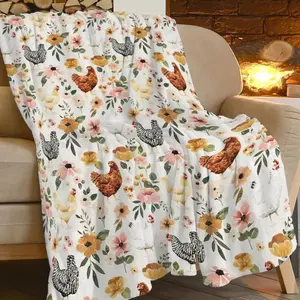Soft Chicken Floral Rooster Hen Printed Plush Throw Blanket Warm Lightweight Fleece Flannel Winter Decor for Couch Bed Farm Gifts Women Girls Kids Boys