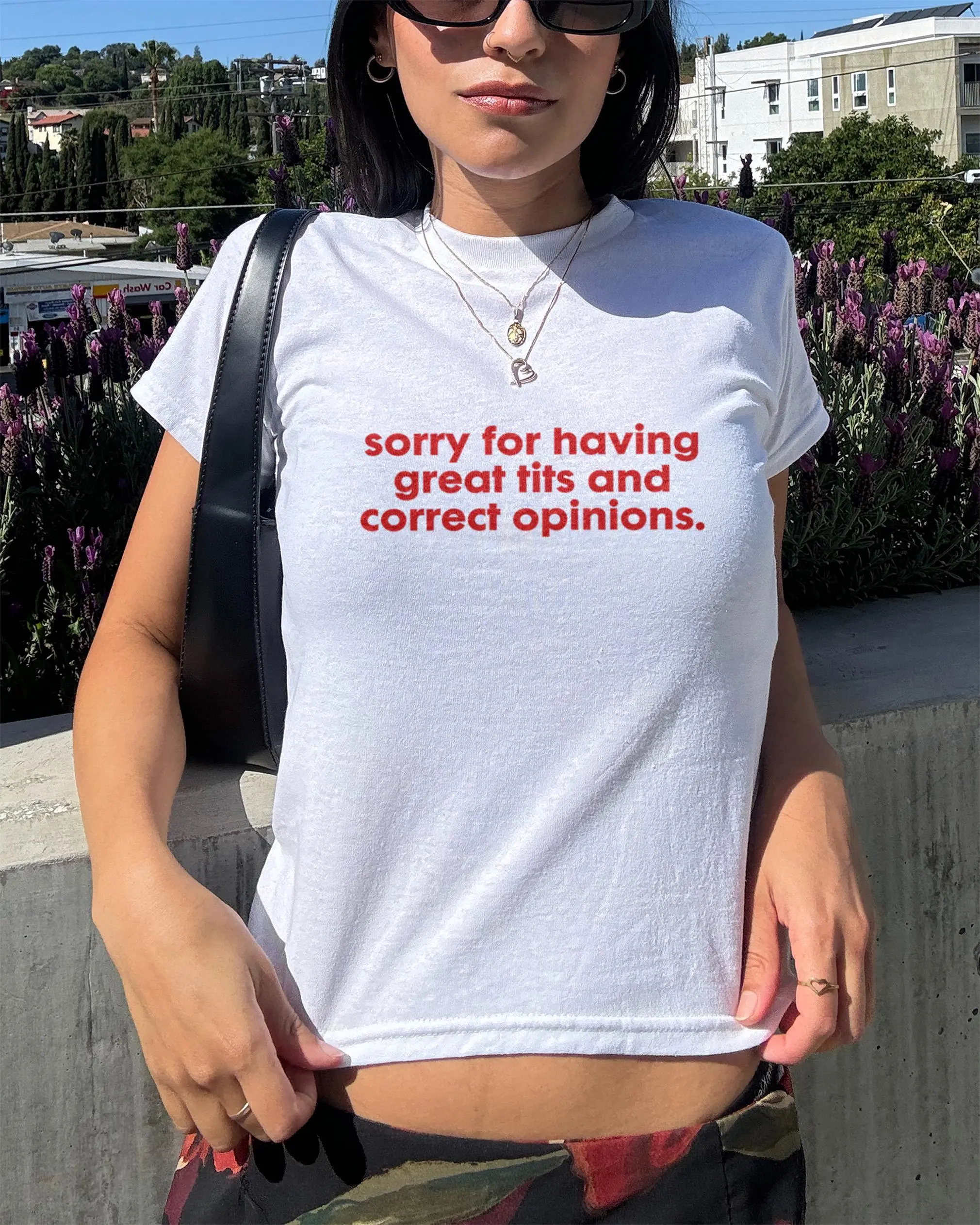 Sorry For Having Great Tits And Correct Opinions Baby Tee Shirt Y2k Trendy Shirt Gift For Women Coquette Shirt Custom Graphic Tshirt Gift