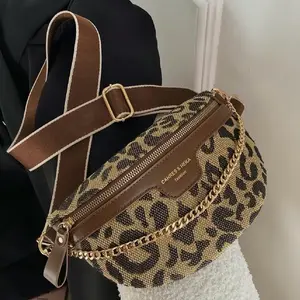 Cahres & Heka Fanny Pack Fashion Leopard Print with Gold Chain Strap