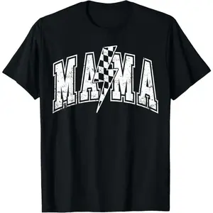 Mama Lightning Bolt Checkered Varsity Mom Women Mother's Day T-Shirt