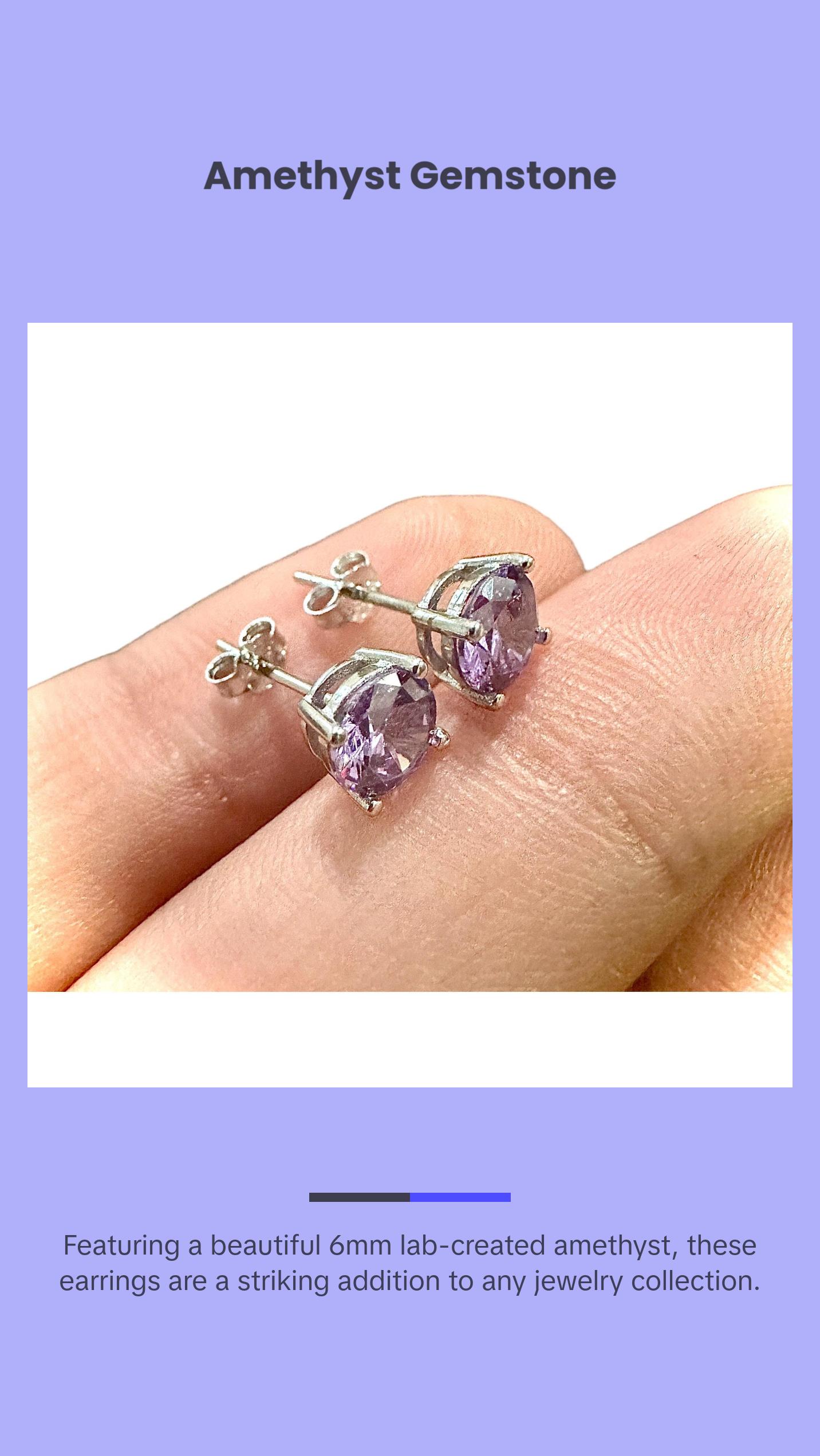 925 Sterling Silver Amethyst Stud Earrings for Women 6MM Birthstone Gift