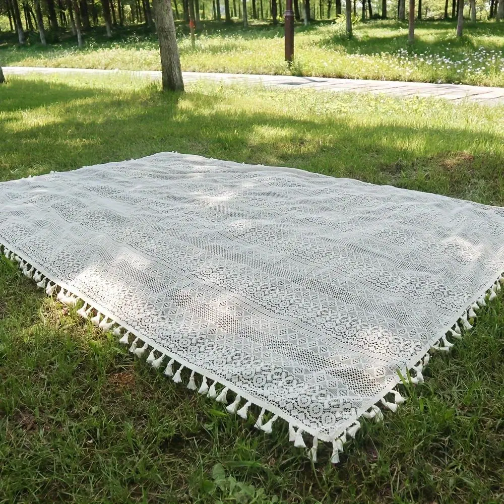Boho Style Lace Tassel Picnic Mat, 1 Count Lightweight Foldable Picnic Blanket, Portable Picnic Mat for Outdoor Camping, Lawn Picnic, Outdoor Camping Supplies, Camping Equipment, Camping Gear