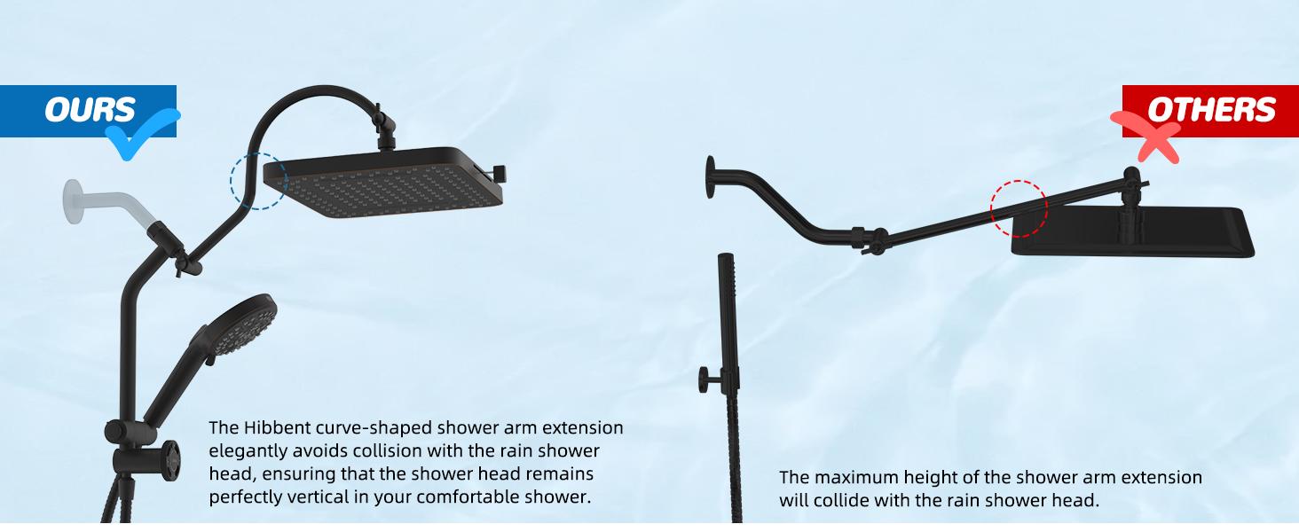 Hibbent Upgraded 13'' Shower Head Combo, High Pressure 5 Spray Rainfall Showerhead with 10 Spray Modes Handheld,All Metal Easy Reach 4-way Diverter with Pause Mode, 71'' Hose and Holder, Matte Black