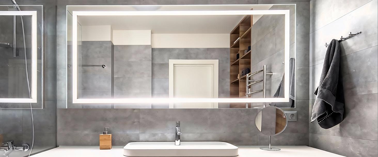 GLITGATE LED Bathroom Mirror, LED Wall Mirror, Polished Glass Finish, 3 Color Modes Dimmable, CRI90+, Anti-Fog, Memory Function, Wall Mounted (Horizontal/Vertical), Perfect for Washing, Shaving, and Makeup.